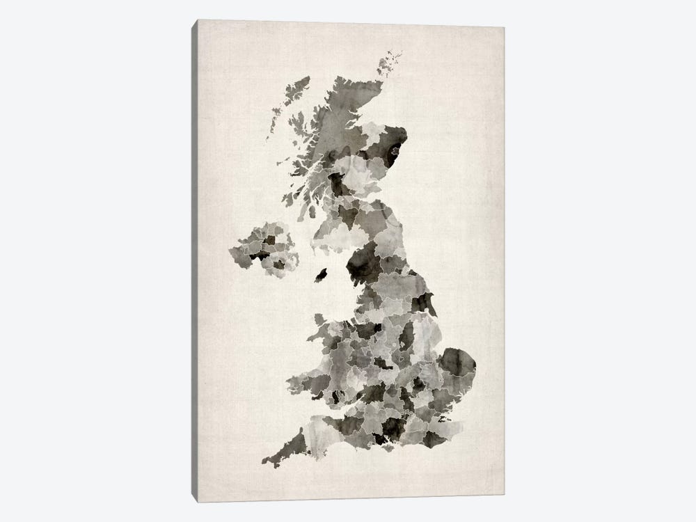 Great Britain Watercolor Map by Michael Tompsett 1-piece Canvas Art Print
