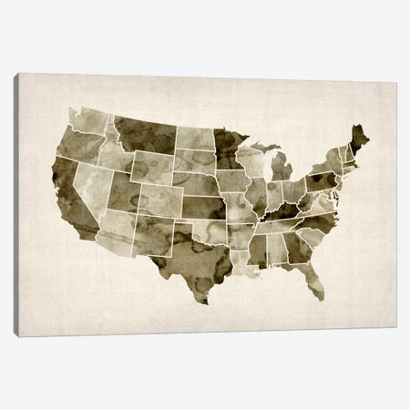 USA Water Color Map II Canvas Print #8892} by Michael Tompsett Art Print