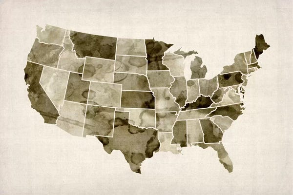 Kids Map Art: USA Water Color Map II by Michael Tompsett