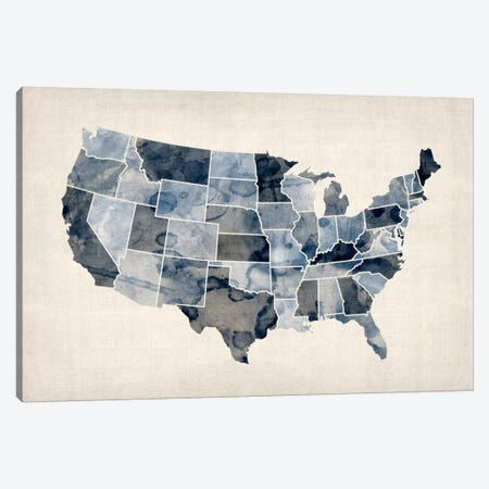 USA Water Color Map III Canvas Print #8893} by Michael Tompsett Art Print