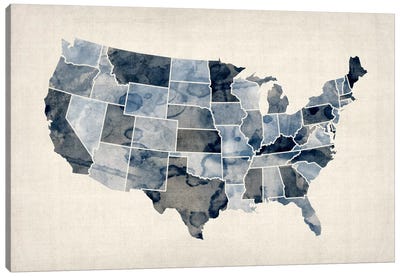 USA Water Color Map III Canvas Art Print - USA Maps