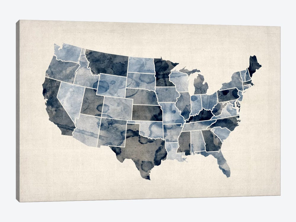 USA Water Color Map III 1-piece Canvas Art