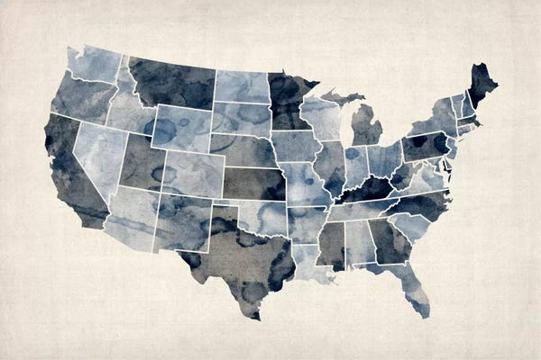 Michael Tompsett: USA Water Color Map III by Michael Tompsett