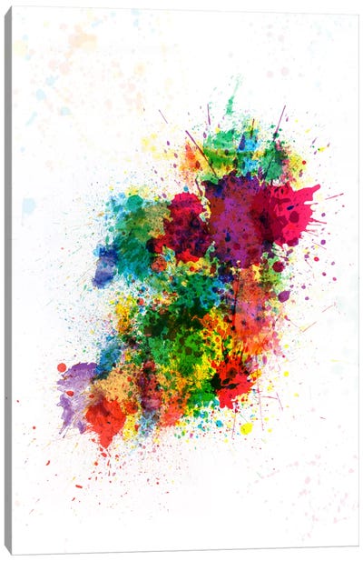 Ireland Map Paint Splashes Canvas Art Print - Abstract Watercolor Art