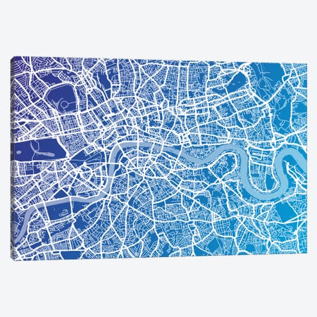 London Street Map (Blue II) Canvas Print #8896} by Michael Tompsett Canvas Artwork