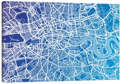 London Street Map (Blue II) Canvas Art Print - Fresh Take on a Classic