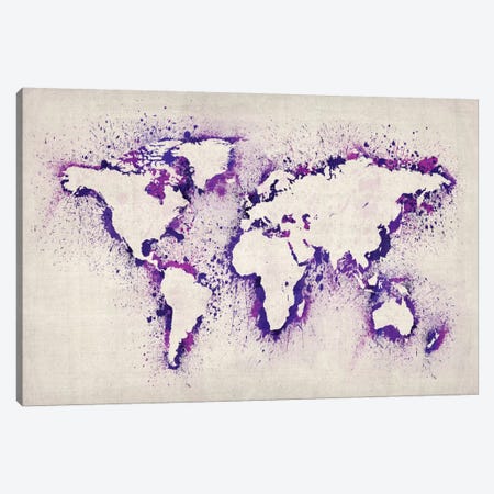 Map of The World (Purple) Paint Splashes Canvas Print #8897} by Michael Tompsett Canvas Art