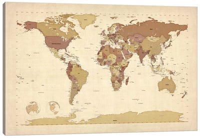 Map of The World V Canvas Art Print - Maps & Geography