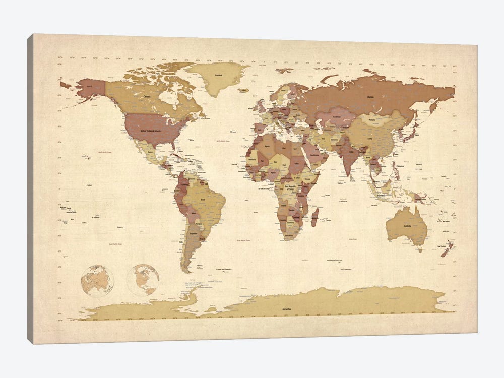 Map of The World V by Michael Tompsett 1-piece Canvas Art Print