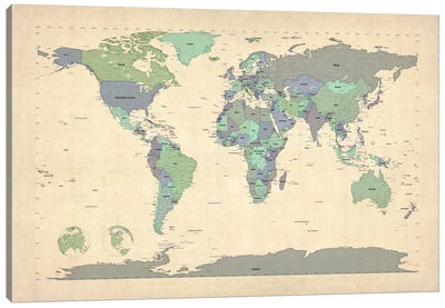Map of The World VI Canvas Art Print - Michael Tompsett