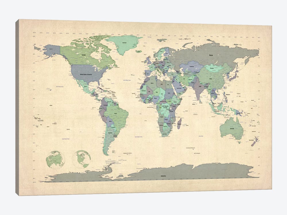 Map of The World VI by Michael Tompsett 1-piece Canvas Art
