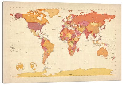 Map of The World VII Canvas Art Print - Maps & Geography