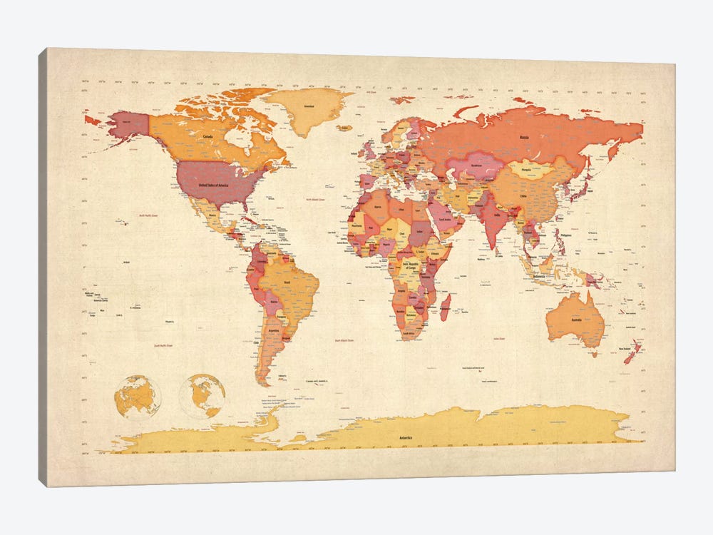 Map of The World VII by Michael Tompsett 1-piece Canvas Print