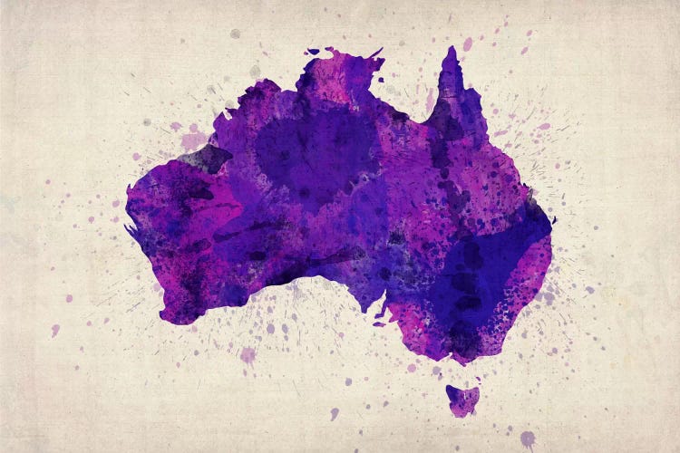 Map of Australia (Purple) Paint Splashes by Michael Tompsett wall art