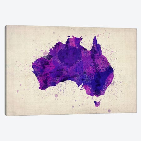 Map of Australia (Purple) Paint Splashes Canvas Print #8901} by Michael Tompsett Canvas Print
