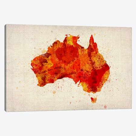 Map of Australia (Red) Paint Splashes Canvas Print #8902} by Michael Tompsett Canvas Art Print