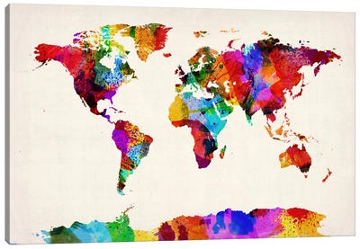Map of The World (Abstract painting) II Canvas Art Print - Minimalist Maps
