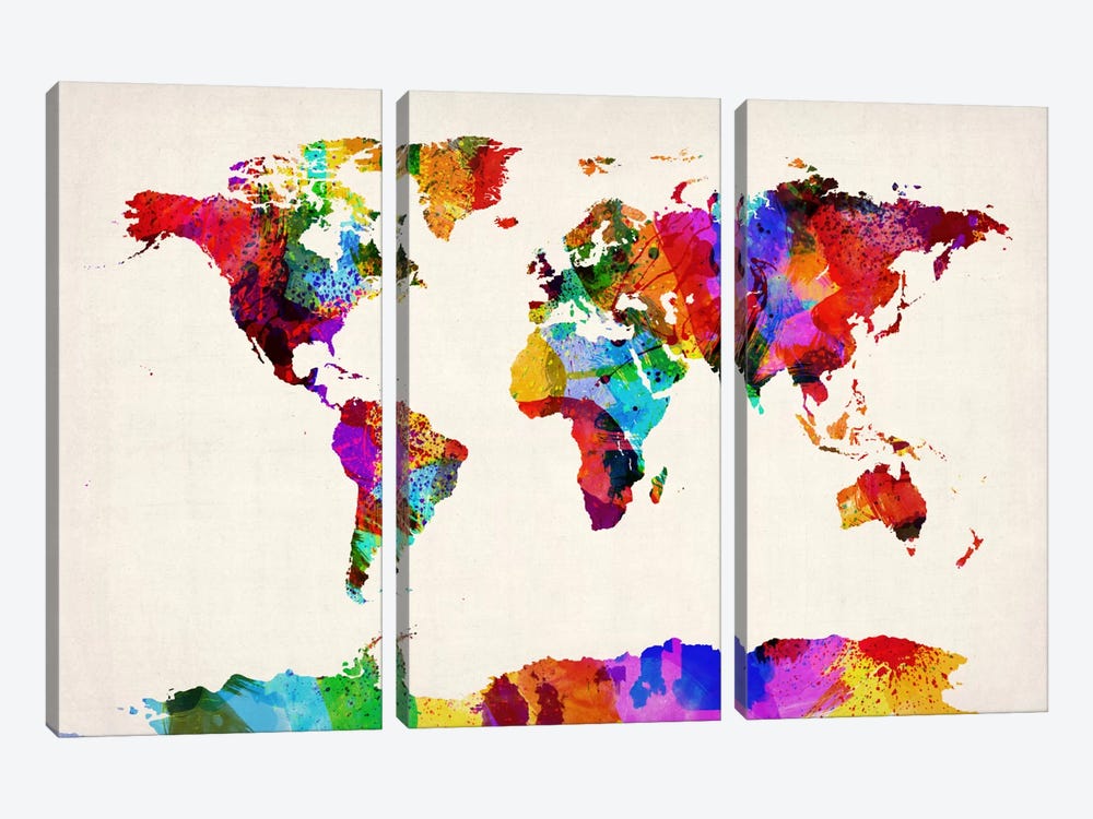Map of The World (Abstract painting) II by Michael Tompsett 3-piece Canvas Print