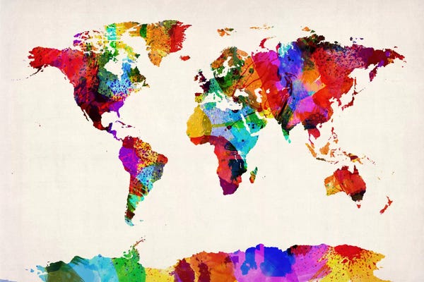 Kids Map Art: Abstract Rainbow Map Of The World by Michael Tompsett