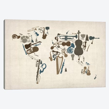Musical Instruments Map of the World Canvas Print #8905} by Michael Tompsett Canvas Wall Art