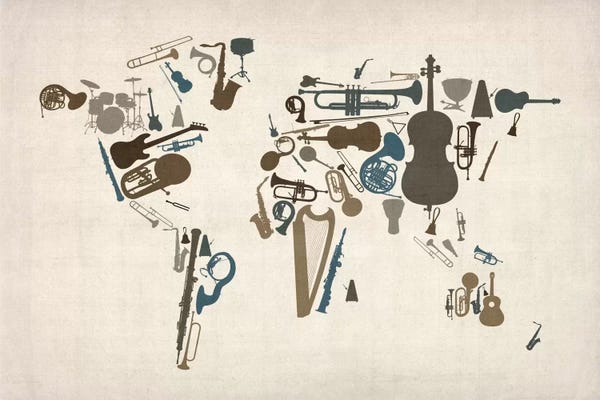 Kids Map Art: Musical Instruments Map of the World by Michael Tompsett