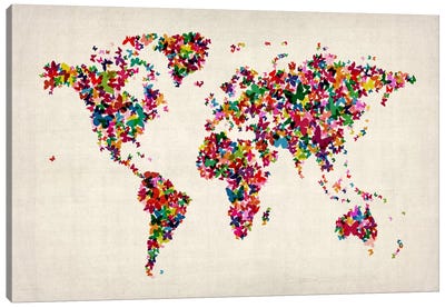 Butterflies World Map II Canvas Art Print - Maps & Geography