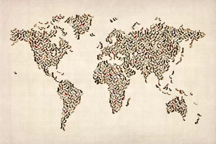 Women's Shoes (Boots) World Map by Michael Tompsett wall art