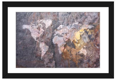World Map on Stone Background Paper Art Print - Maps