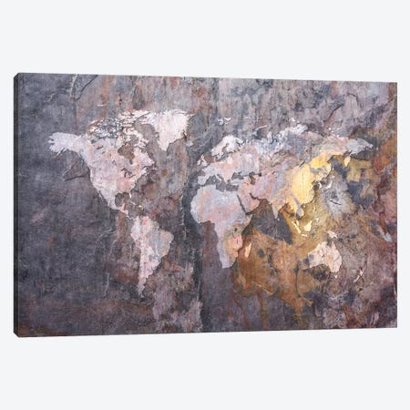 World Map on Stone Background Canvas Print #8909} by Michael Tompsett Canvas Art Print