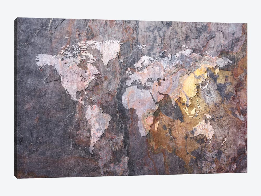 World Map on Stone Background by Michael Tompsett 1-piece Canvas Artwork