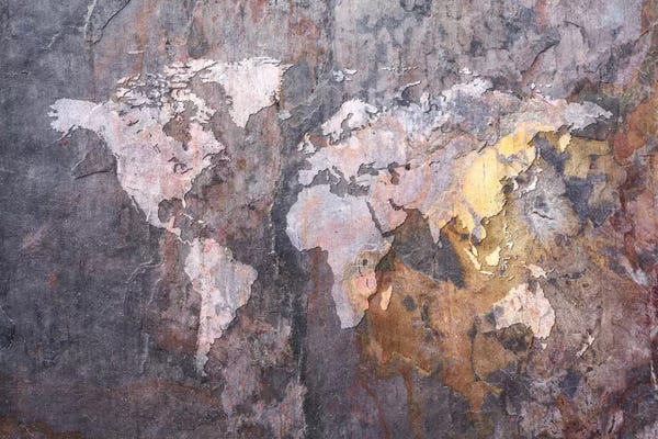 Large Map Art - Canvas Prints: World Map on Stone Background by Michael Tompsett