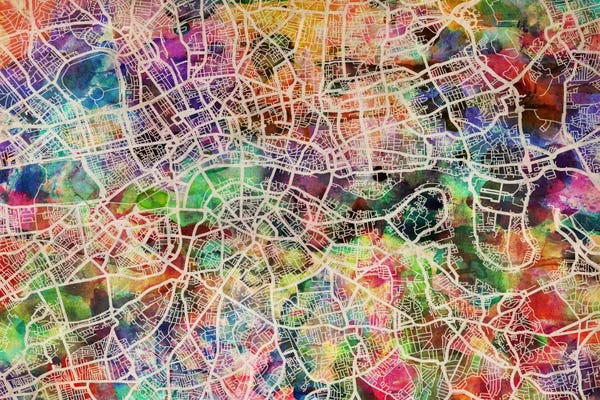 London Maps: London Map Watercolor II by Michael Tompsett