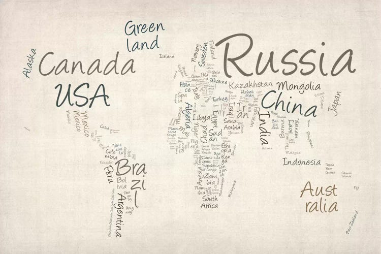 World Map in Words II by Michael Tompsett wall art