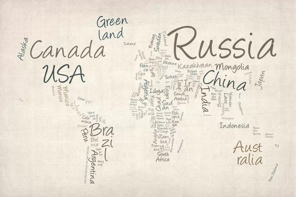 Globes: World Map in Words II by Michael Tompsett