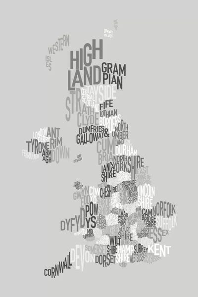 Great Britain County Text Map