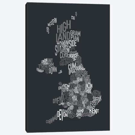 Great Britain UK County Text Map II Canvas Print #8916} by Michael Tompsett Canvas Print