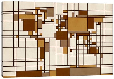 World Map Abstract Mondrian Style Canvas Art Print - Mid-Century Modern Décor