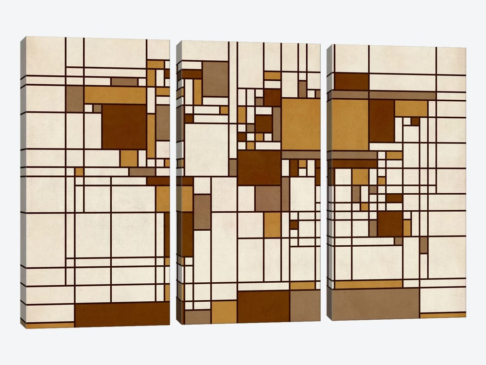 World Map Abstract Mondrian Style by Michael Tompsett 3-piece Canvas Art Print