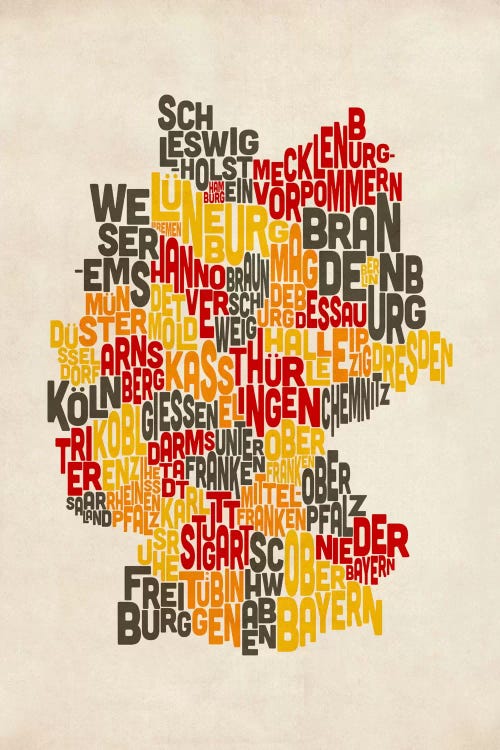 Text Map of Germany IV by Michael Tompsett wall art