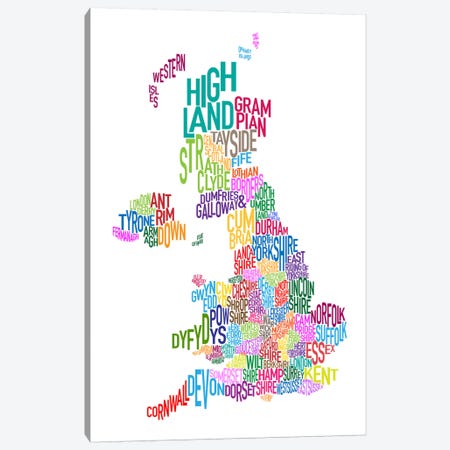 Great Britain County Text Map III Canvas Print #8924} by Michael Tompsett Canvas Artwork
