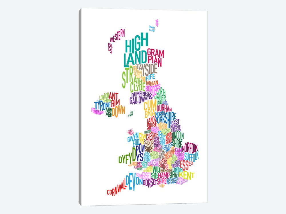Great Britain County Text Map III by Michael Tompsett 1-piece Art Print
