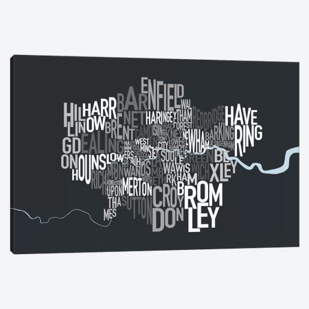 London Text Map Canvas Print #8925} by Michael Tompsett Canvas Wall Art