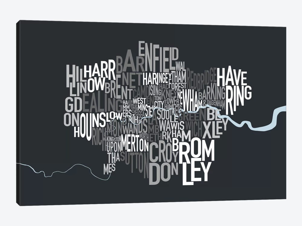 London Text Map by Michael Tompsett 1-piece Canvas Art