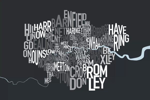 London Maps: London Text Map by Michael Tompsett