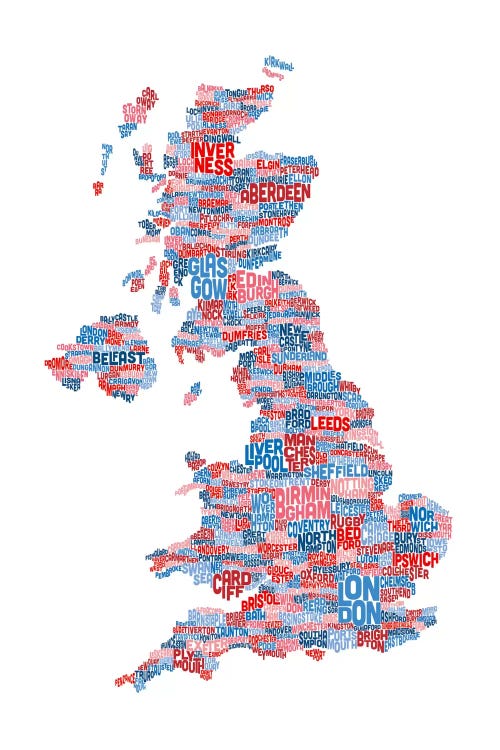 Great Britain Cities Text Map