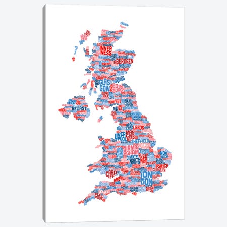Great Britain Cities Text Map Canvas Print #8927} by Michael Tompsett Canvas Artwork
