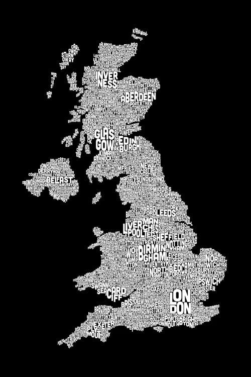 Great Britain Cities Text Map II