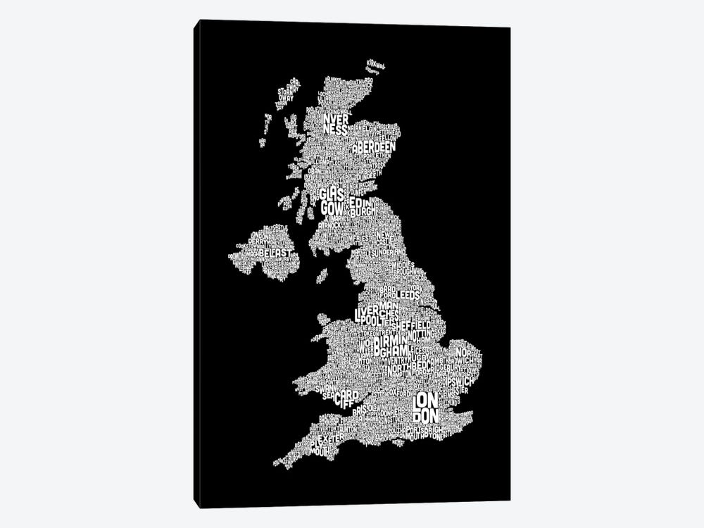 Great Britain Cities Text Map II by Michael Tompsett 1-piece Canvas Art Print
