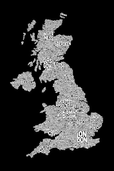 Great Britain Cities Text Map II