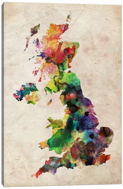 United Kingdom Watercolor Map Canvas Art Print - Country Maps
